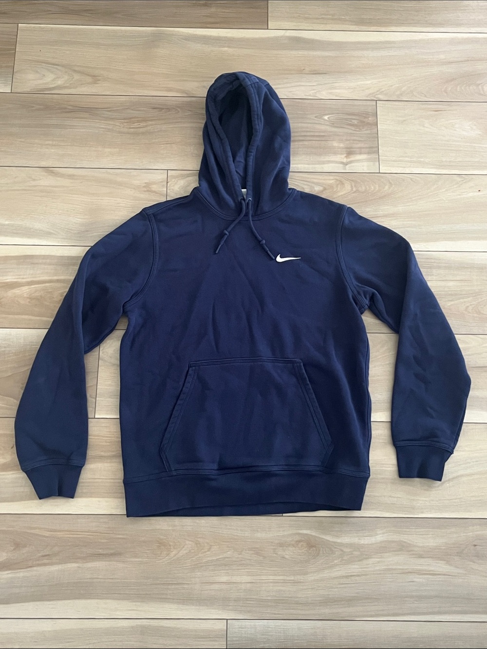 Nike Men's Dark Blue Pullover Hoodie with White Swoosh